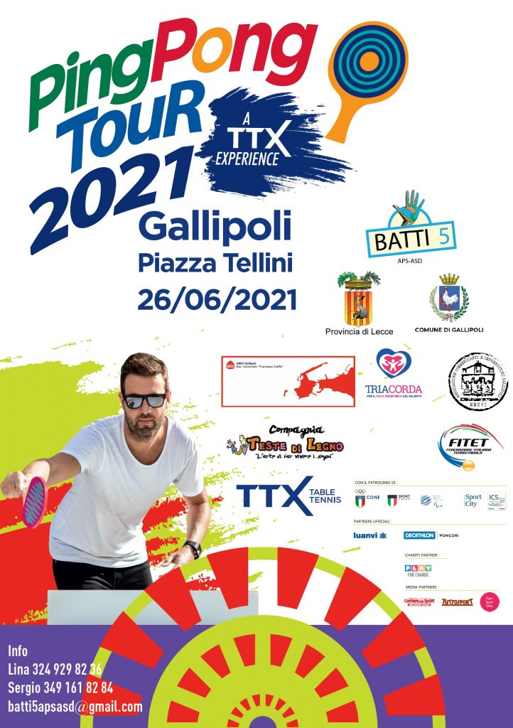 “Ping pong tour 2021… A TTX experience”: oggi a Palazzo Adorno la presentazione dell’evento nazionale che farà tappa a Gallipoli