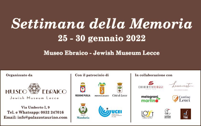 Settimana della Memoria 25-30 gennaio 2022: lunedì la conferenza stampa al Museo Ebraico di Lecce