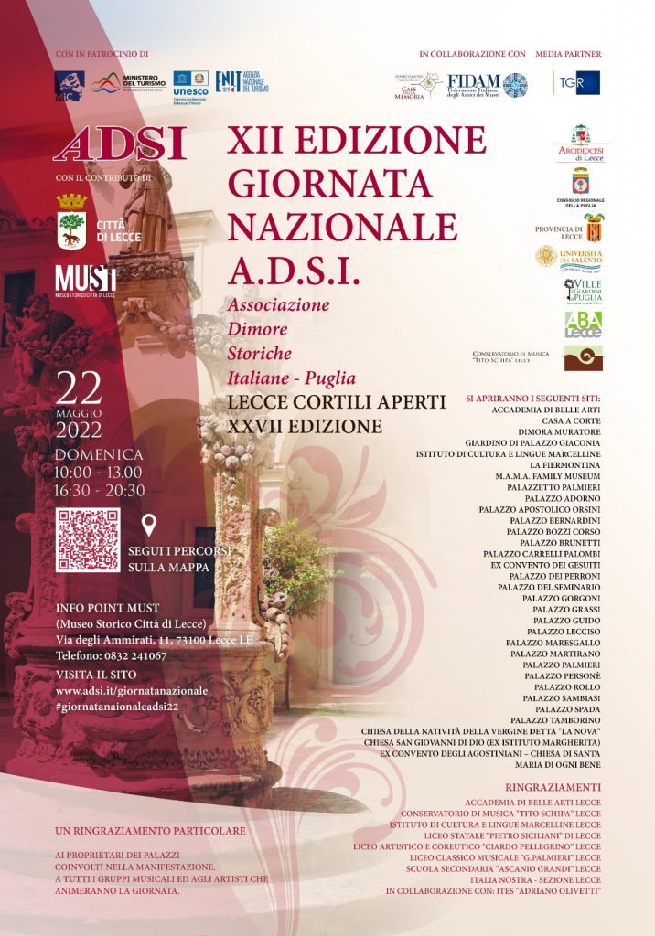 Palazzo Adorno e l’ex Convento dei Gesuiti domenica aprono al pubblico per la XXVII edizione di “Lecce Cortili Aperti”