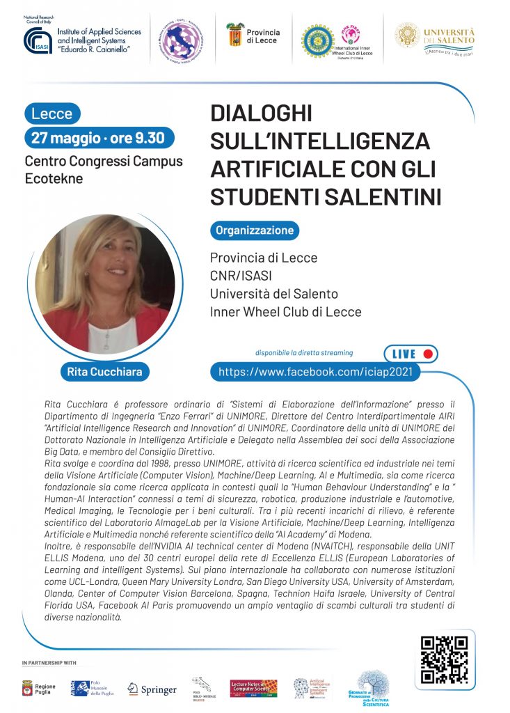 Dialoghi sull’intelligenza artificiale con gli studenti salentini: a Lecce il 27 maggio Rita Cucchiara
