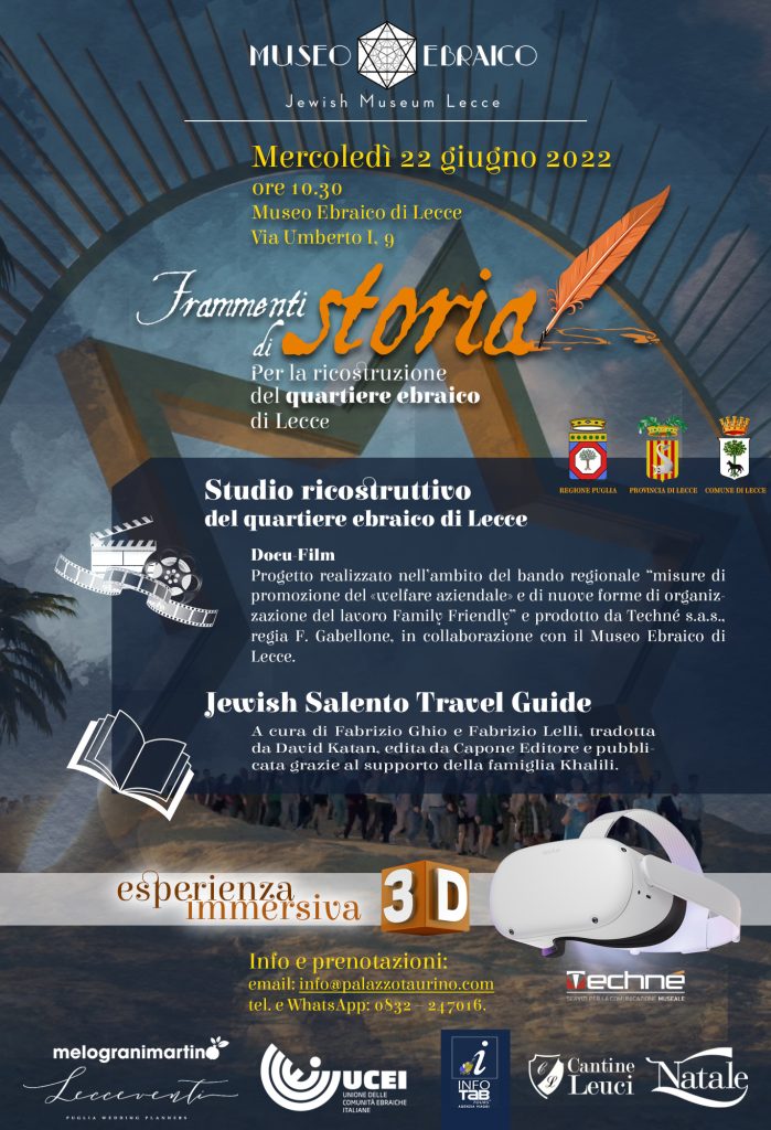 Frammenti di storia per la ricostruzione del quartiere ebraico di Lecce: domani la presentazione del docu-film e della visita virtuale in 3d