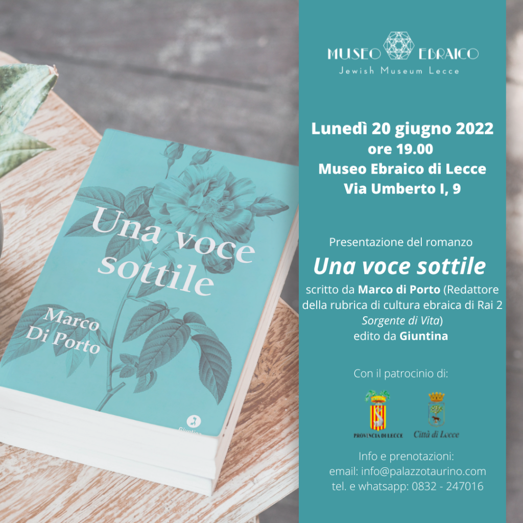 “Una voce sottile” al Museo Ebraico di Lecce: lunedì 20 giugno la presentazione del romanzo di Marco Di Porto