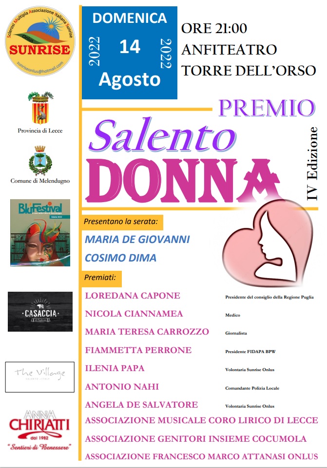 “Premio Salento Donna 2022”: la vigilia di Ferragosto a Torre dell’Orso in scena la sesta edizione