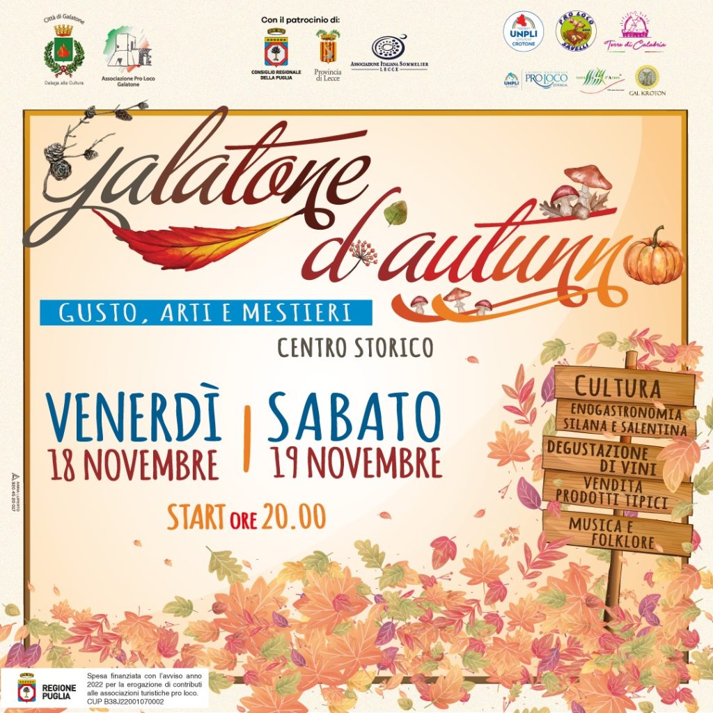“Galatone d’autunno – Gusto, arti e mestieri”: domani la presentazione in Provincia