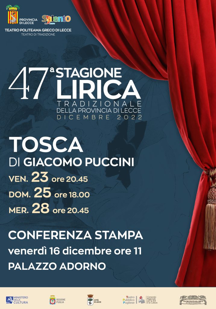 Stagione Lirica della Provincia di Lecce: domani  a Palazzo Adorno  la presentazione  di “Tosca”