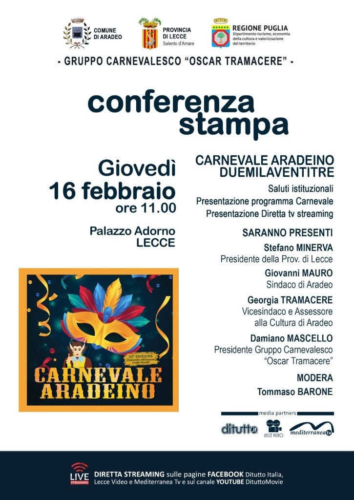 “Carnevale Aradeino duemilaventitre”: la conferenza stampa di presentazione in Provincia