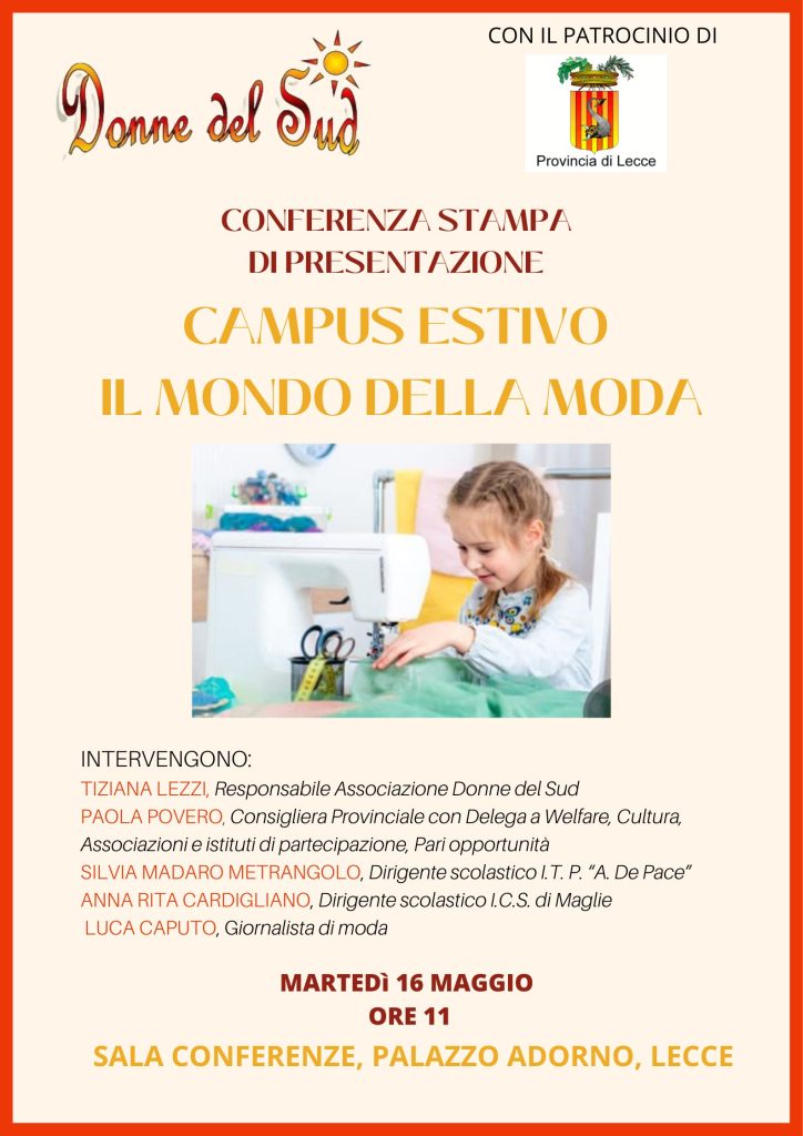 Campus estivo “Il mondo della moda”: a Palazzo Adorno la presentazione del progetto per  avvicinare i più piccoli all’arte del cucito