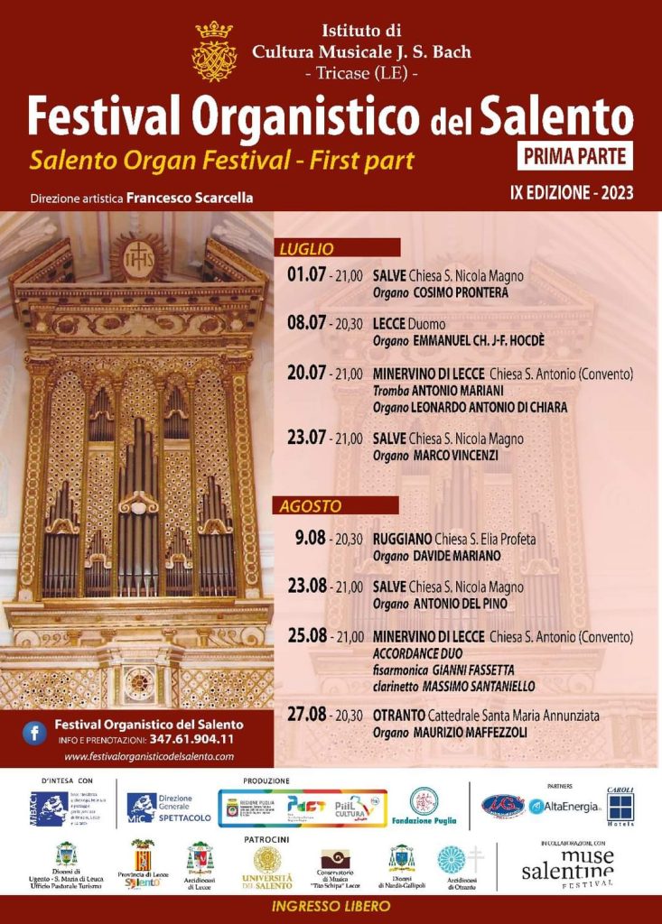 Festival Organistico del Salento 2023: domani a Palazzo Adorno la presentazione della IX edizione