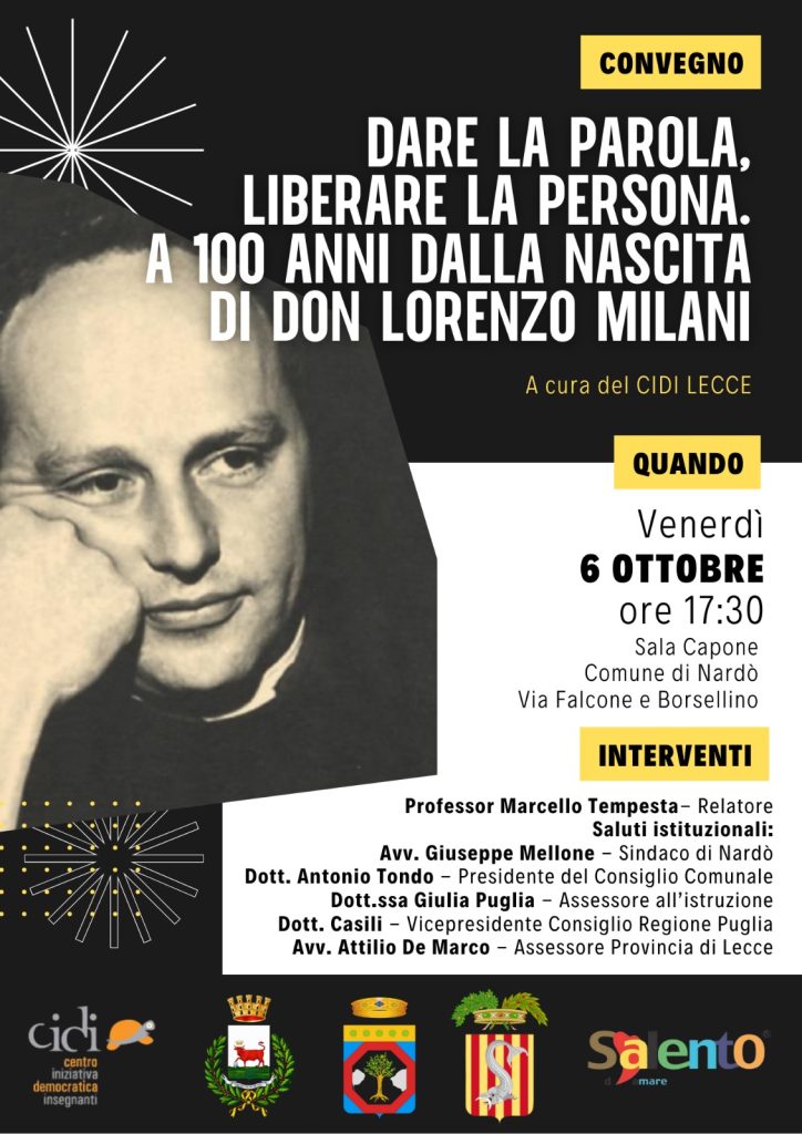 Domani a Nardò si celebra il centenario della nascita di don Milani con il convegno “Dare la parola, liberare la persona”