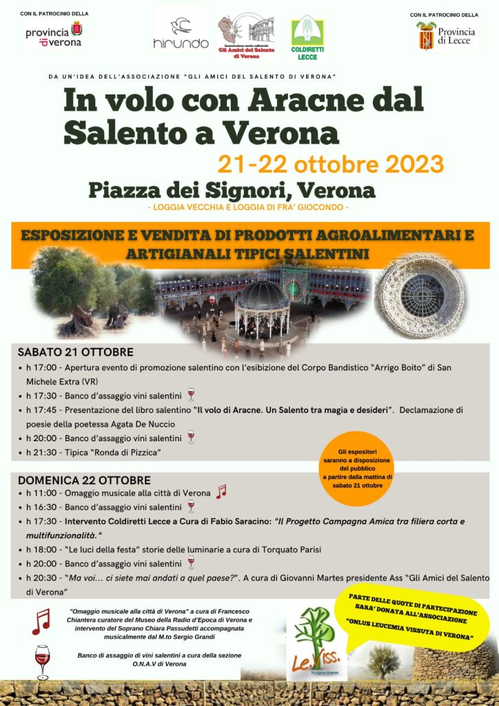 “In volo con Aracne dal Salento a Verona”: domani a Palazzo Adorno la presentazione dell’evento di promozione del territorio salentino