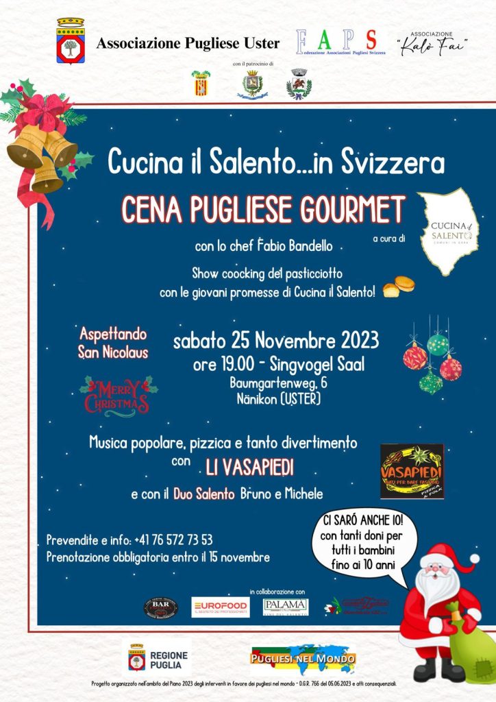 Una festa gourmet dedicata ai pugliesi nel mondo: lunedì a Palazzo Adorno la presentazione di “Cucina il Salento…in Svizzera”