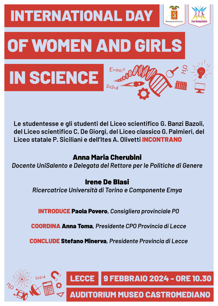 Giornata internazionale delle Donne e delle Ragazze nella Scienza: il 9 febbraio l’incontro promosso da Provincia e Cpo con Anna Maria Cherubini e Irene De Blasi