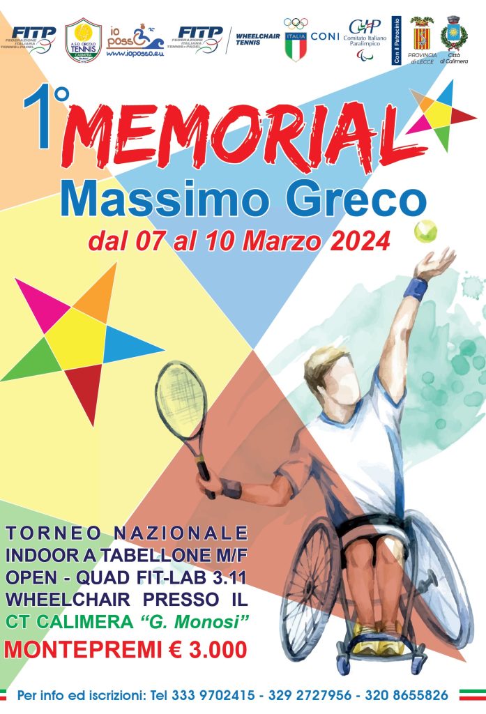 Al via dal 7 marzo a Calimera il “1° Memorial Massimo Greco”, Torneo nazionale di tennis in carrozzina