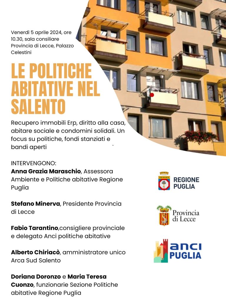 Le politiche abitative nel Salento: in Provincia un focus sul tema casa con Regione e Anci Puglia
