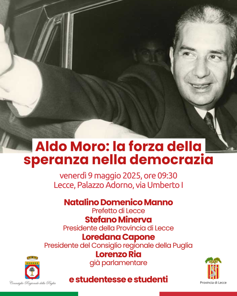 47° anniversario dell’assassinio di Moro: presso la Provincia di Lecce la commemorazione promossa dal Consiglio regionale della Puglia