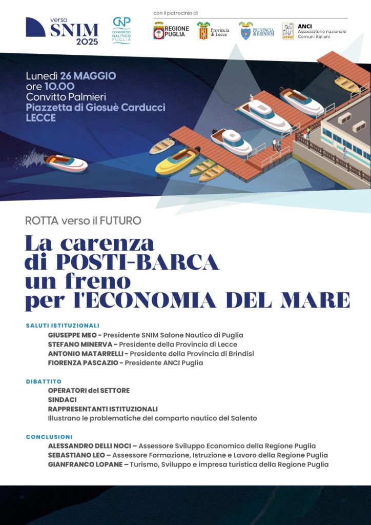 A Lecce un evento sulla nautica e sulla carenza dei posti-barca: il 26 maggio all’ex Convitto Palmieri si incontrano sindaci e operatori del settore