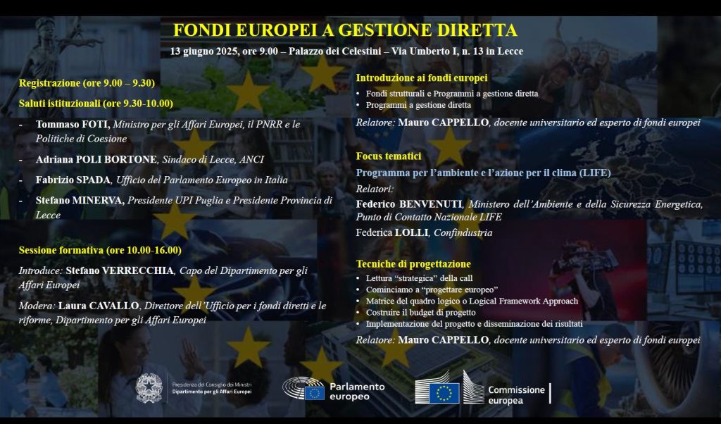 Una più efficace partecipazione ai bandi e un supporto operativo agli Enti locali: in Provincia il seminario con il ministro per gli Affari europei Tommaso Foti