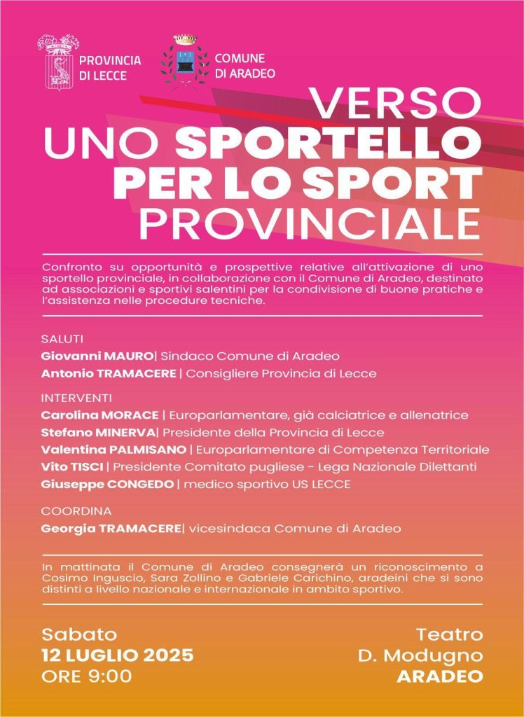 “Verso uno Sportello per lo sport provinciale”: domani appuntamento ad Aradeo con l’ex calciatrice Carolina Morace