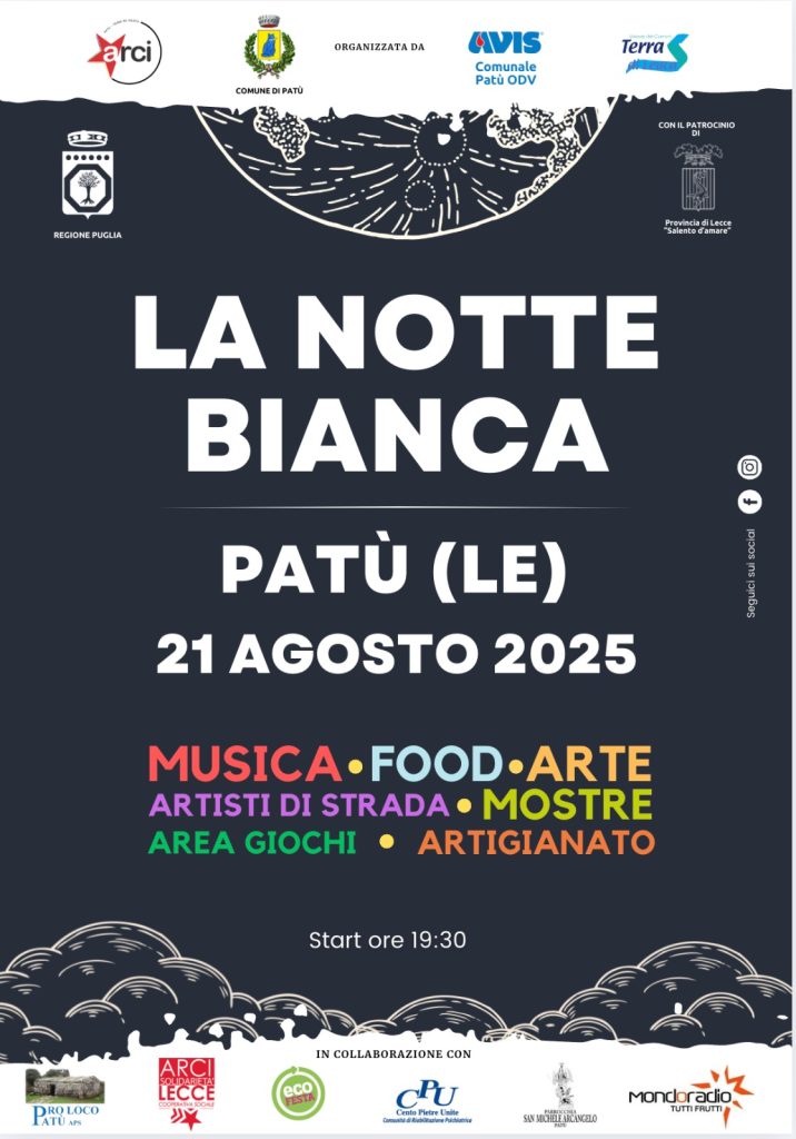 A Patù torna la Notte Bianca: lunedì 18 agosto la presentazione a Palazzo Adorno
