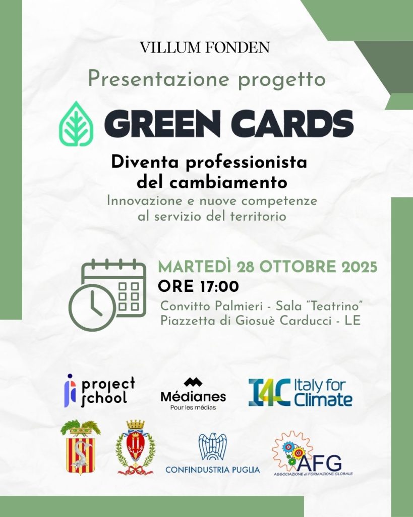 Formazione innovativa, esperienze immersive, tirocini retribuiti e a costo zero per le aziende: arriva “Green Cards”. Appuntamento martedì 28 al Convitto Palmieri