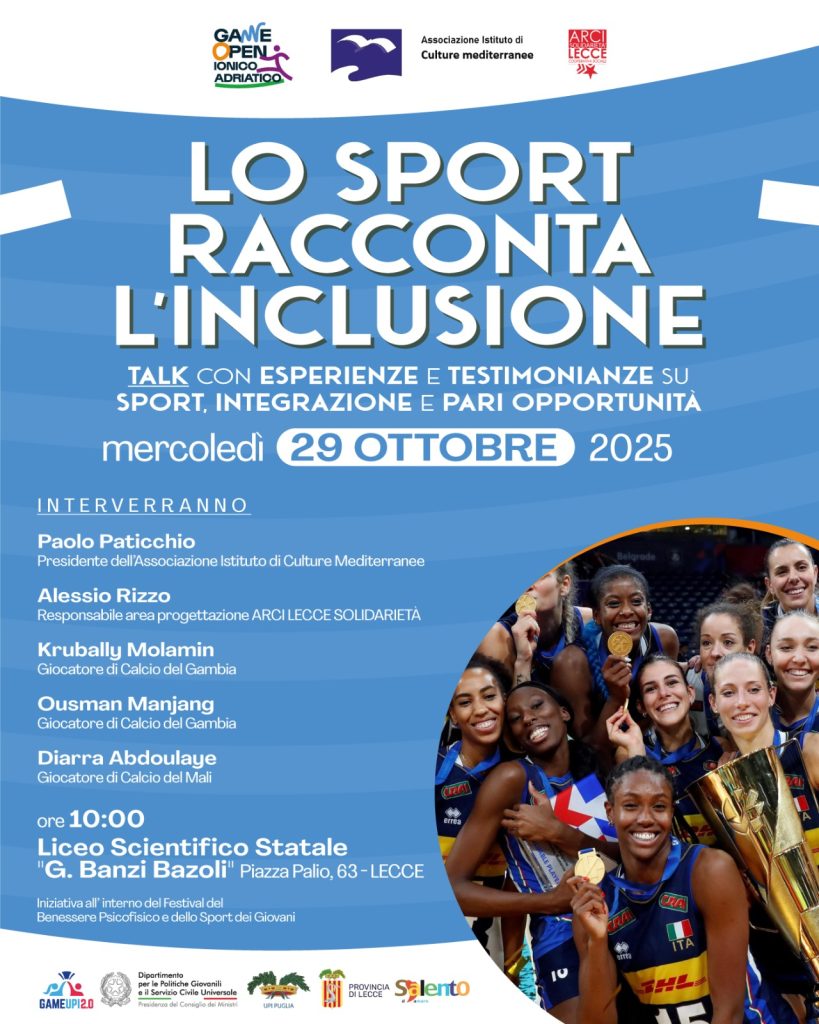 AICM e Provincia per “GAME Open Ionico – Adriatico”: “Lo sport racconta l’inclusione” è il talk tra studenti e atleti  in programma a Lecce
