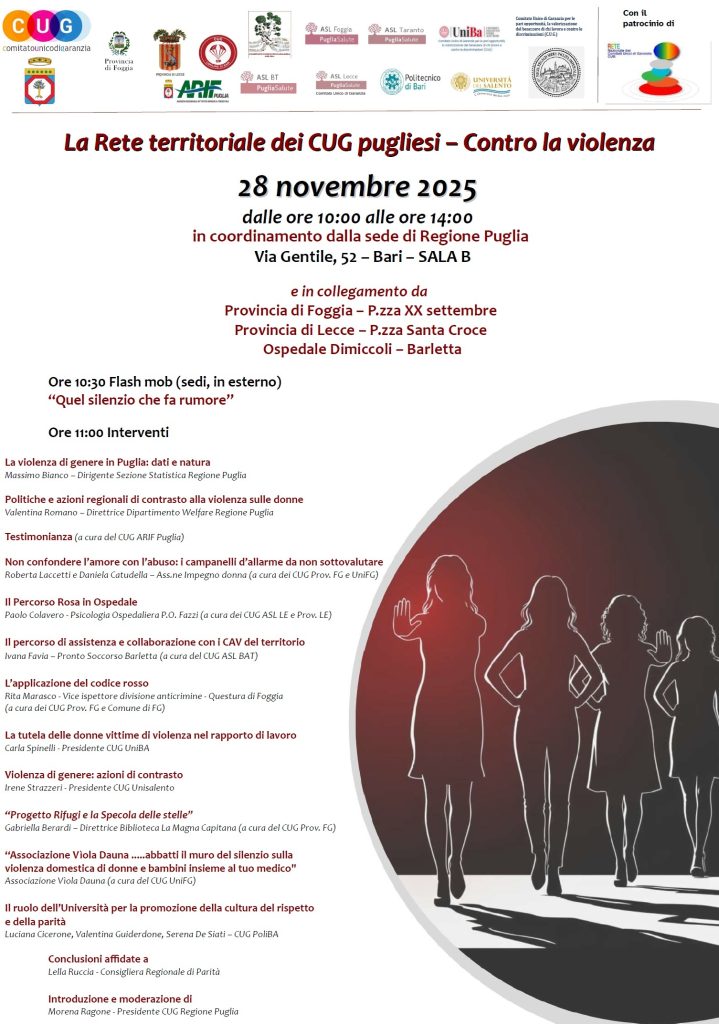 I Comitati Unici di Garanzia contro la violenza sulle donne: domani, in Provincia, il flashmob diffuso e il collegamento in diretta tra le sedi pugliesi