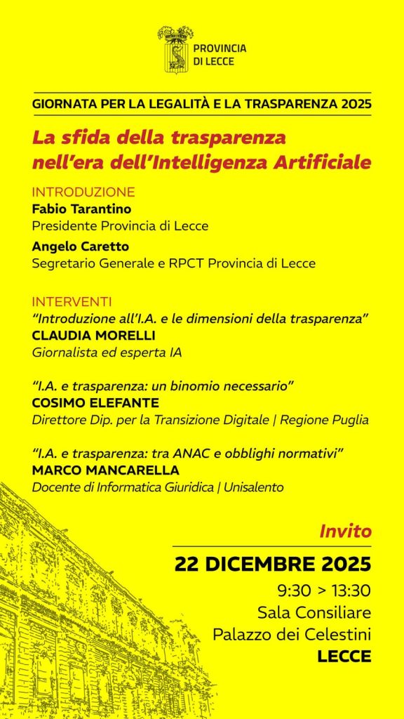 Giornata per la legalità e la trasparenza 2025: in Provincia si parla  di Intelligenza Artificiale