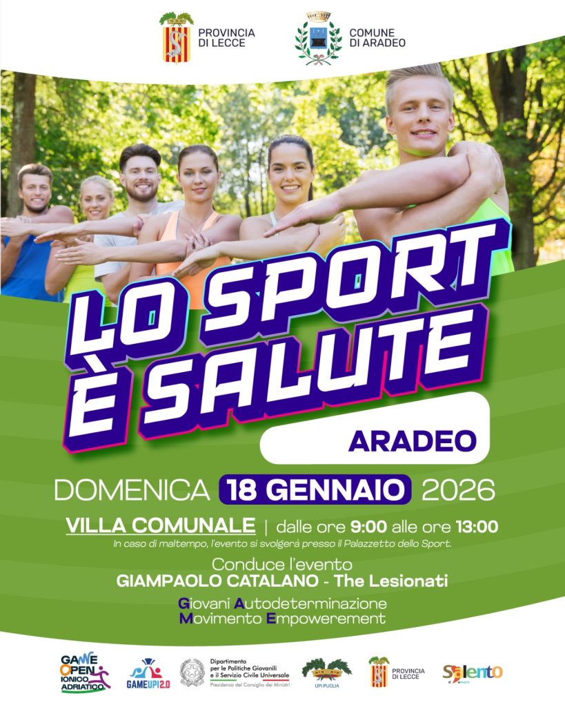 “Lo Sport é Salute”: gli eventi sabato 17 e domenica 18 gennaio a Tuglie e ad Aradeo grazie a Game Open Ionico-Adriatico