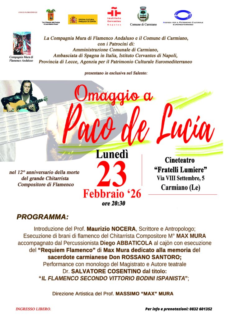 Omaggio a Paco De Lucia: il 23 febbraio, a Carmiano, l’evento in memoria del grande chitarrista e compositore