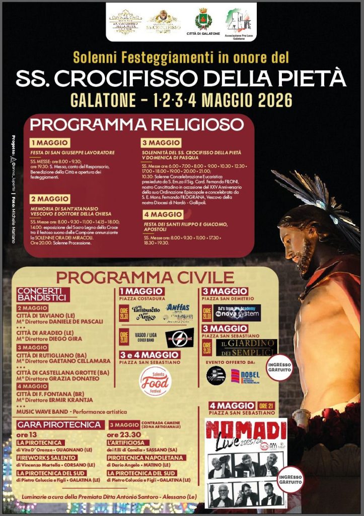 Dall’1 al 4 maggio Galatone in festa
