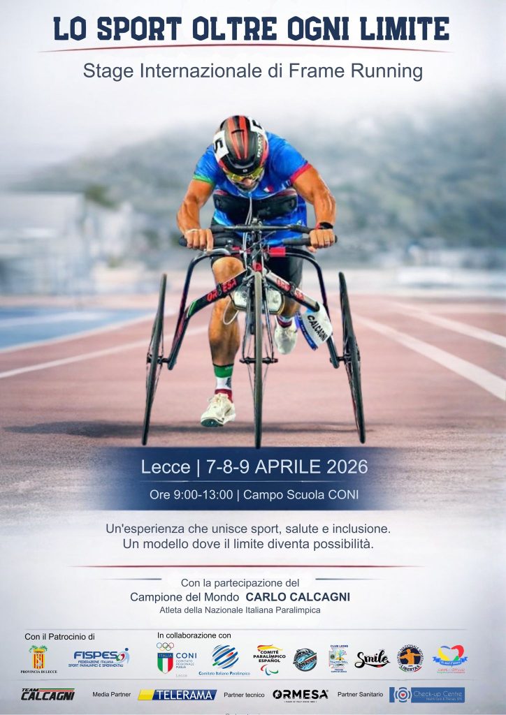 “Lo sport oltre ogni limite”: al Campo Coni di Lecce lo stage internazionale di Frame Running. Presentazione in Provincia col campione del mondo paralimpico Calcagni