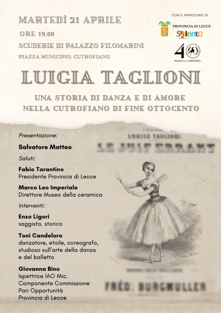 “Luigia Taglioni una storia di danza e di amore nella Cutrofiano di fine ottocento”: un’iniziativa per ricordare la celebre ballerina vissuta a Cutrofiano