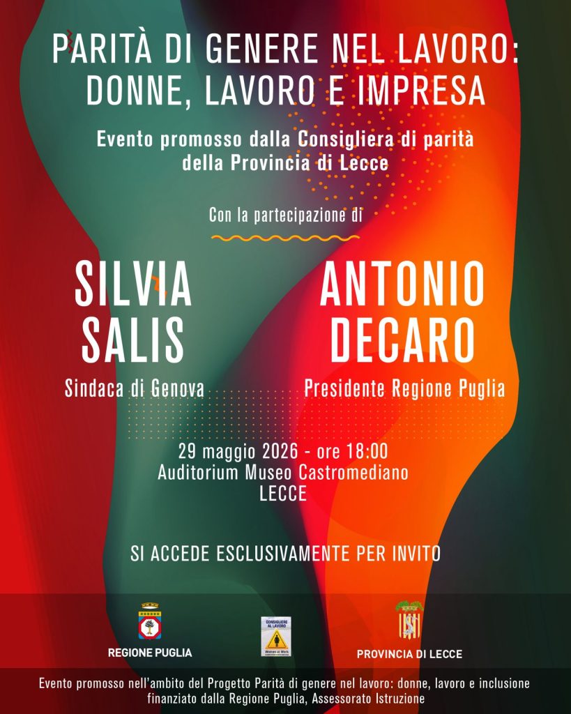 A Lecce si parla di parità di genere con la sindaca di Genova Salis. Il 29 e il 30 maggio due eventi  promossi dalla consigliera di parità della Provincia Pappadà