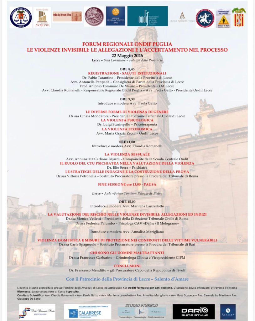 “Le violenze invisibili”: il 22 maggio a Palazzo Celestini e Palazzo De Pietro il Forum regionale di Ondif
