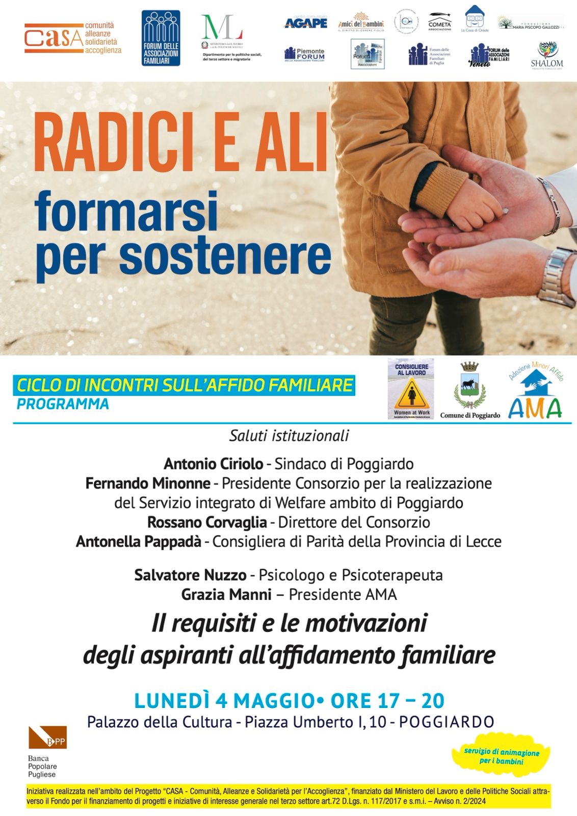 “Radici e ali”: a Poggiardo un incontro formativo dedicato all’affido familiare