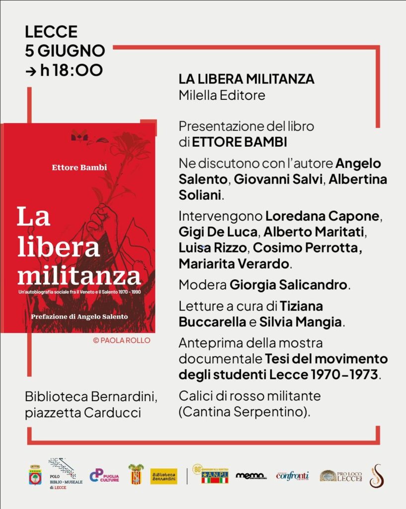 “La libera militanza” di Ettore Bambi alla Biblioteca Bernardini di Lecce