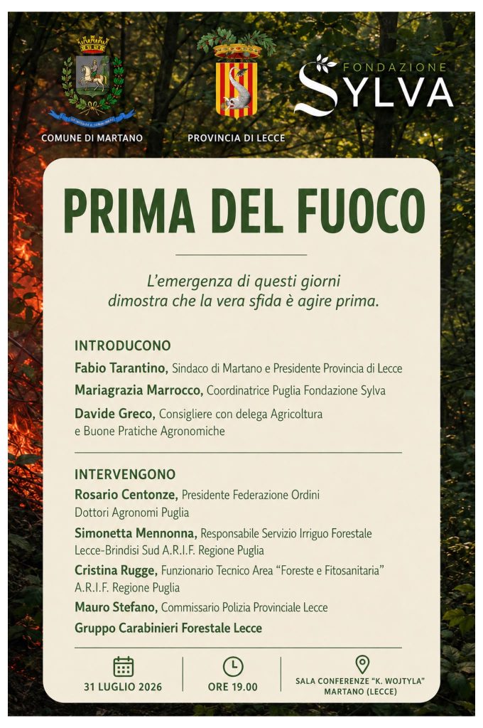 “Prima del fuoco”: Comune di Martano, Fondazione Sylva e Provincia di Lecce insieme per prevenire gli incendi boschivi