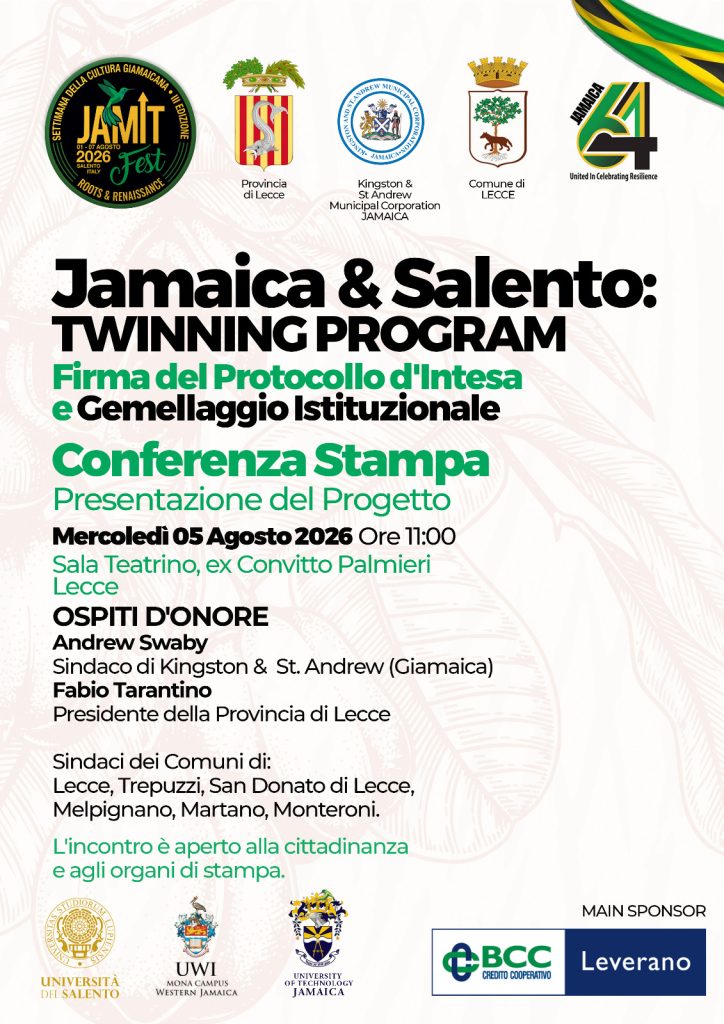 Provincia di Lecce e Kingston (Giamaica) verso il gemellaggio: domani al Convitto Palmieri la firma della dichiarazione congiunta di intenti