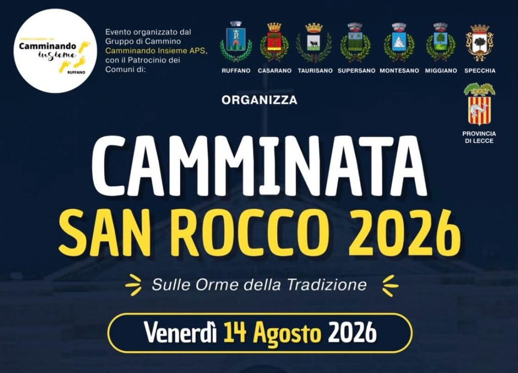 “2^ Camminata di San Rocco 2026”: a Palazzo Adorno si presenta l’evento del 14 agosto che approderà al Santuario di Torrepaduli