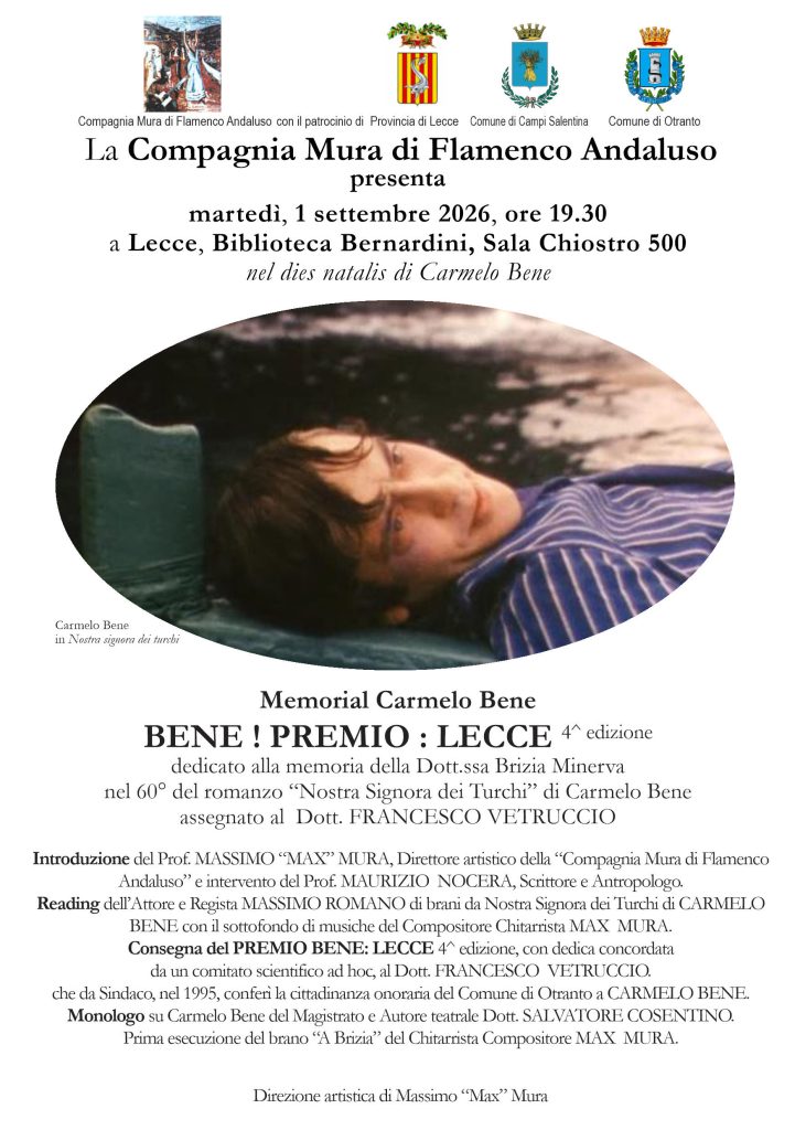 Alla Biblioteca Bernardini di Lecce il Premio Carmelo Bene in ricordo di Brizia Minerva